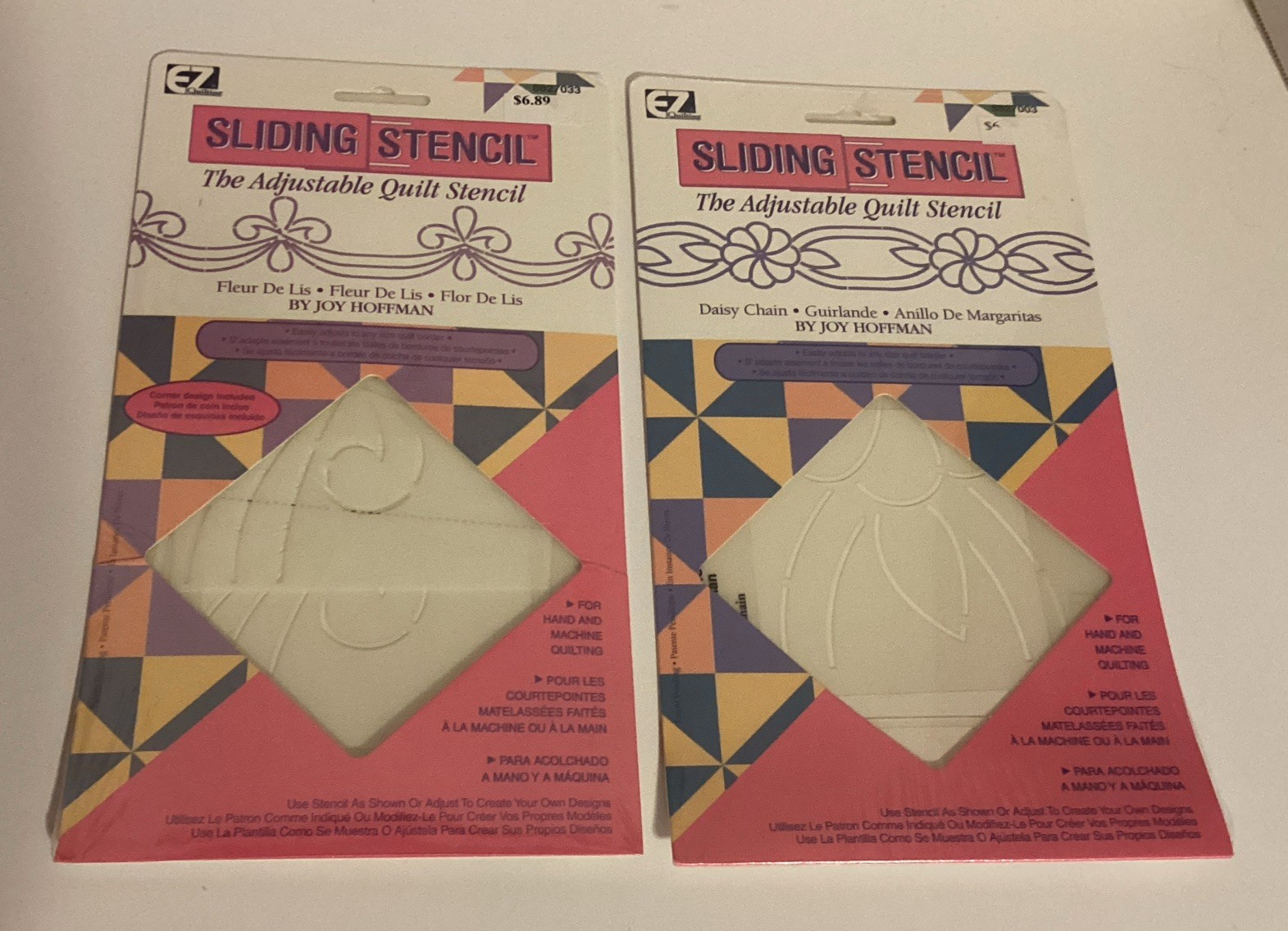 Lot Of 2 Sliding Stencil Adjustable Quilt Stencils Daisy Chain Fleur De Lis New