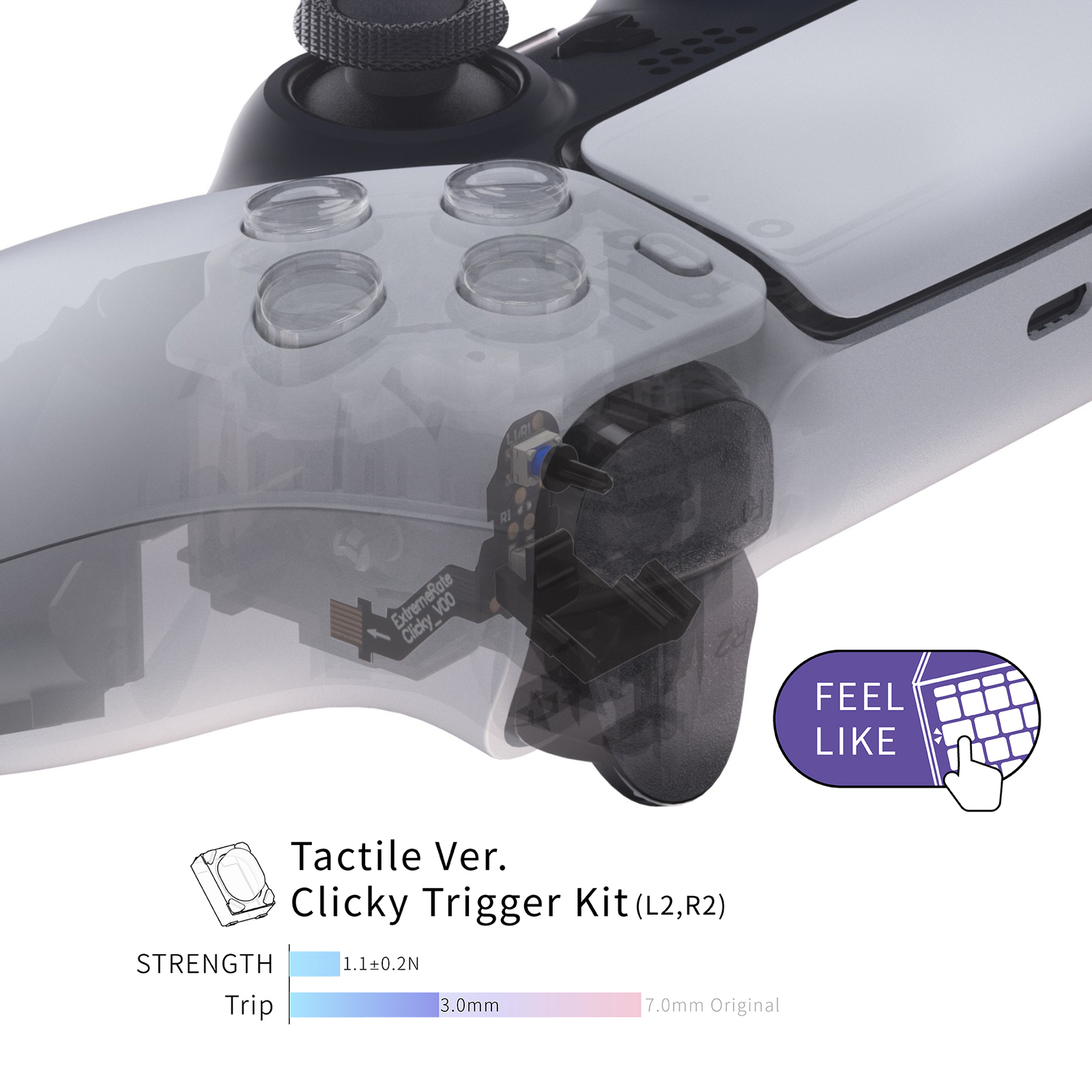 Tactile Version Clicky Hair Trigger Buttons Mouse Click Kit for PS5 Controller