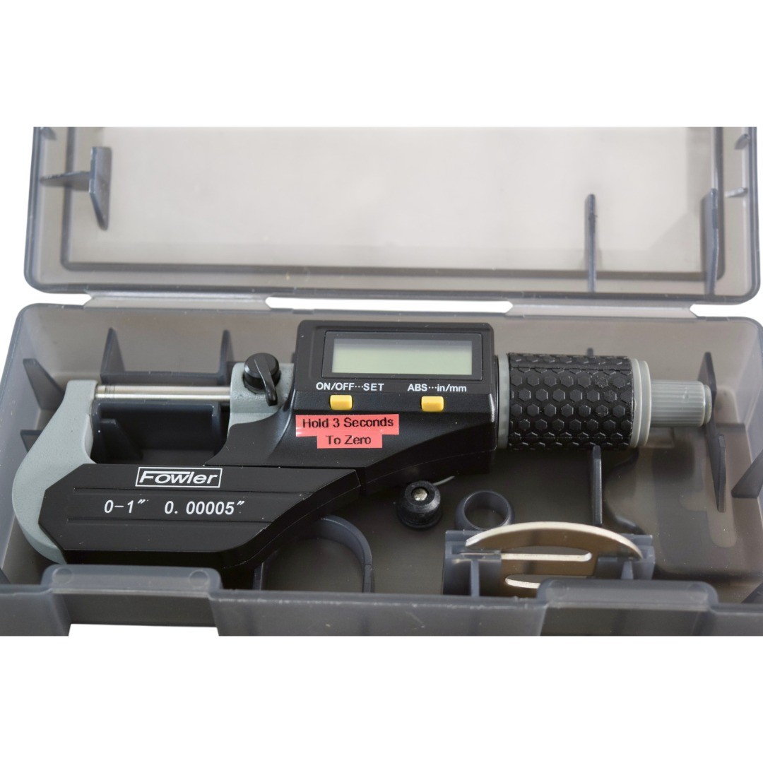 Fowler 0-1''/25mm Electronic Micrometer 0.00005'' Resolution w/ Engravings