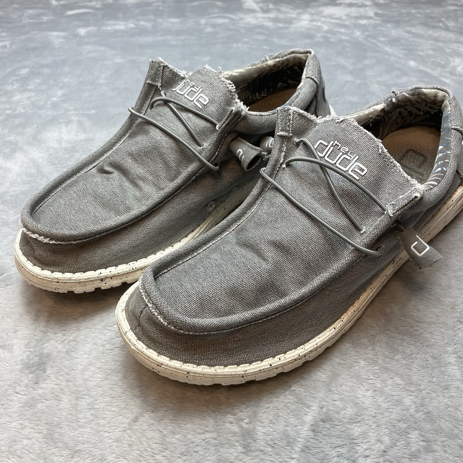 Hey Dude Mens Wally Sox Slip-On Loafers Shoes Size 12 Silver Gray Beach Comfort