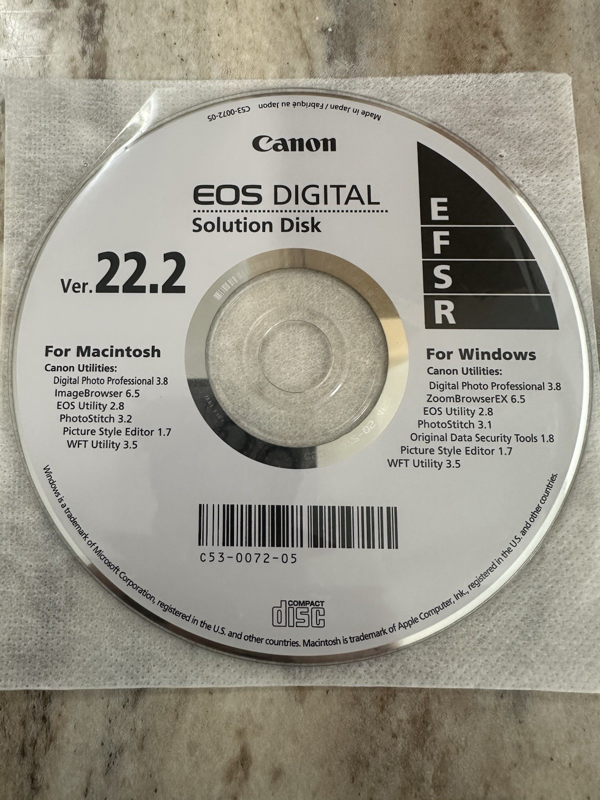 Canon Digital Camera Solution Disk 22.2 w/ ArcSoft for Macintosh & Win QuickTime