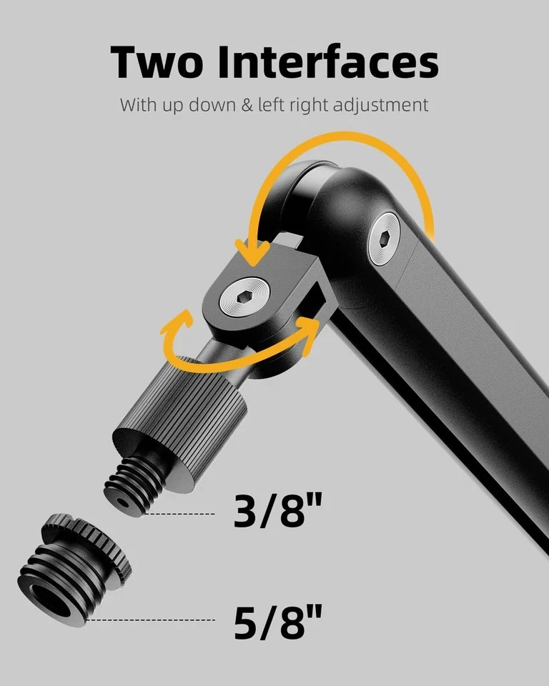 Rotatable Mic Arm with Clamp Boom Arm for Light Mics 3/8'' 5/8'' Thread.