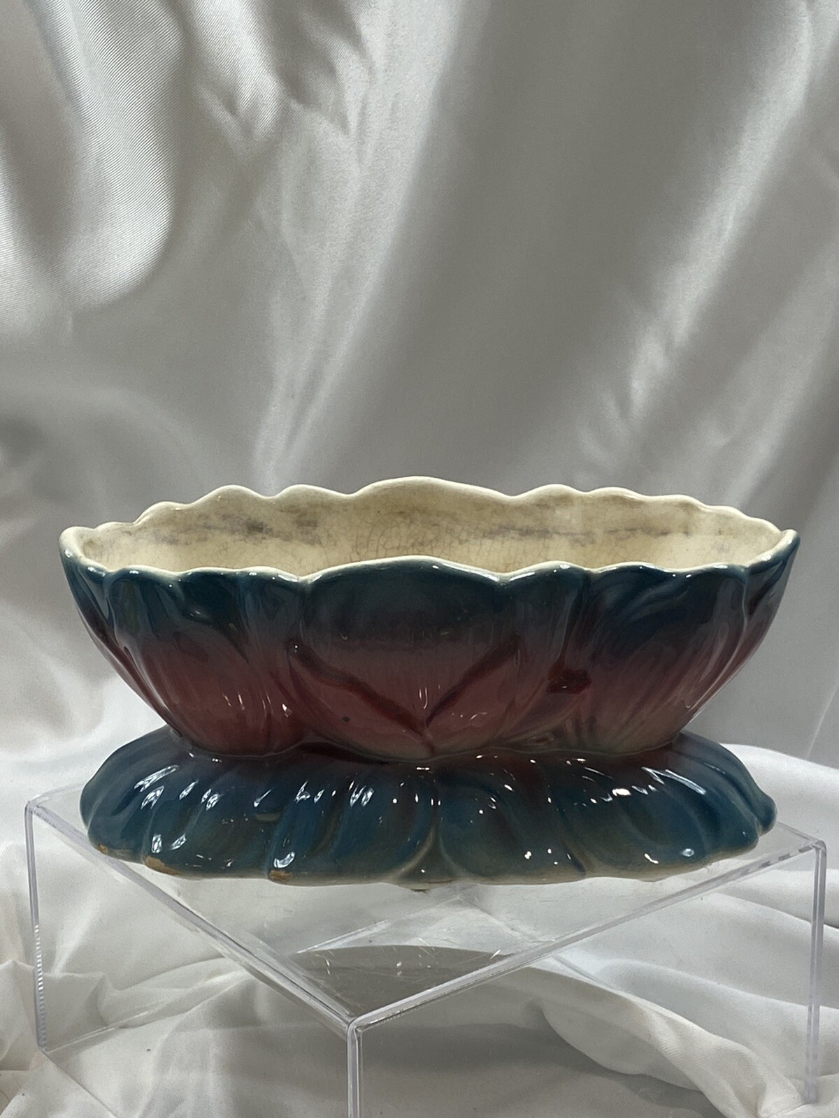 Vintage Royal Copley Pink Teal Lotus Flower Planter Easter