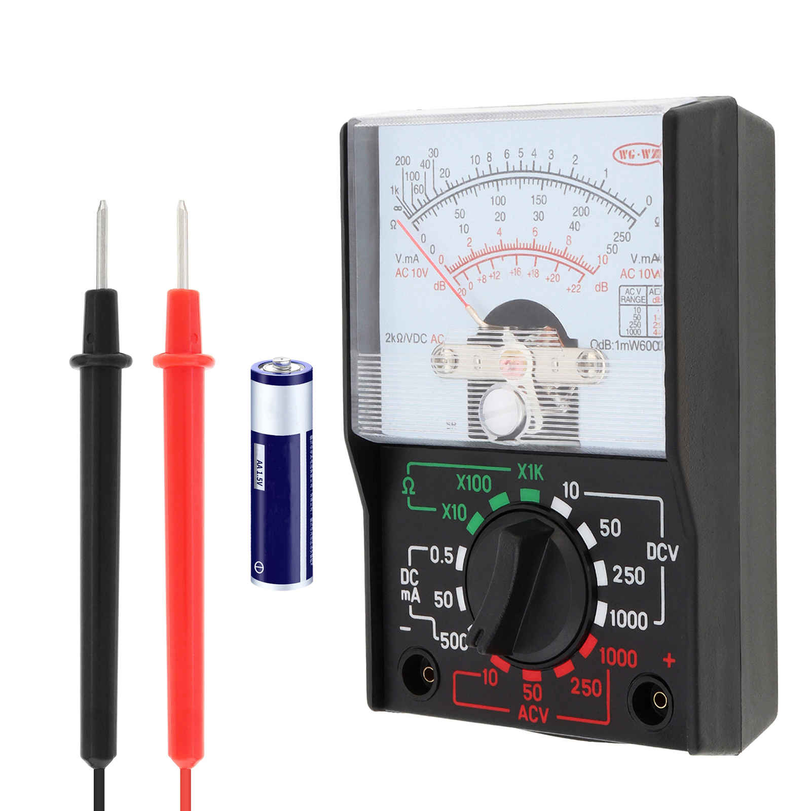 Analog Multimeter, AC/DC Volt Voltmeter Amp Tester Meter w/ Test Leads & Battery
