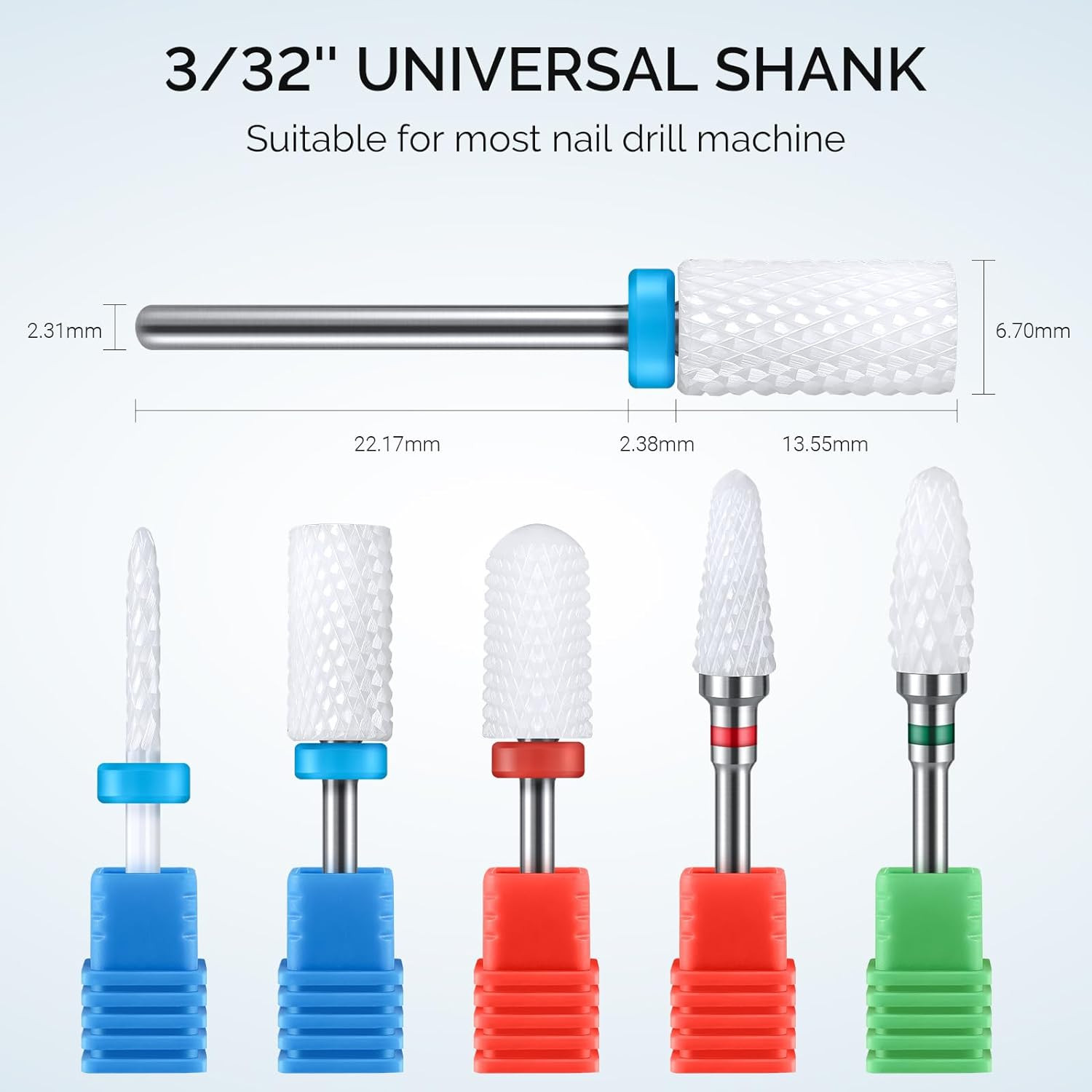 Ceramic Nail Drill Bits Set, 3/32'' (2.35mm) Professional Acrylic Nail File D...