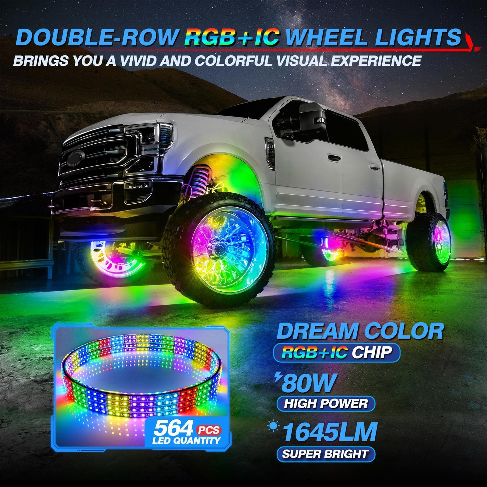 MICTUNING 15.5 Inch New Double-Row RGB+IC Wheel Ring Light Kit w/Dynamic Chasing