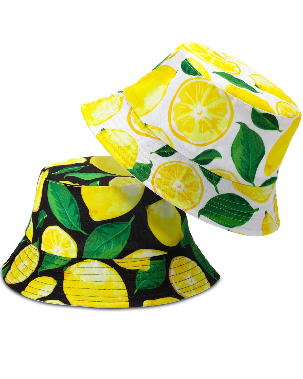 2 Pieces Unisex Lemon Pattern Bucket Hats Reversible Fisherman Cap for Casual...