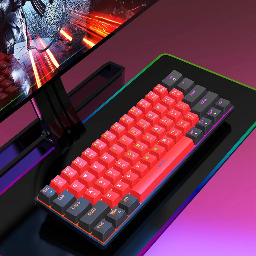 Snpurdiri 60% Wired Gaming Keyboard RGB Backlit Small Membrane 61 Keys for PC
