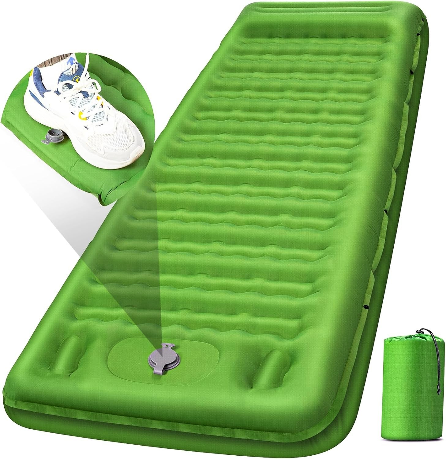 Compact Inflatable Sleeping Pad, 5-Inch Thick with Integrated Pillow for Camping