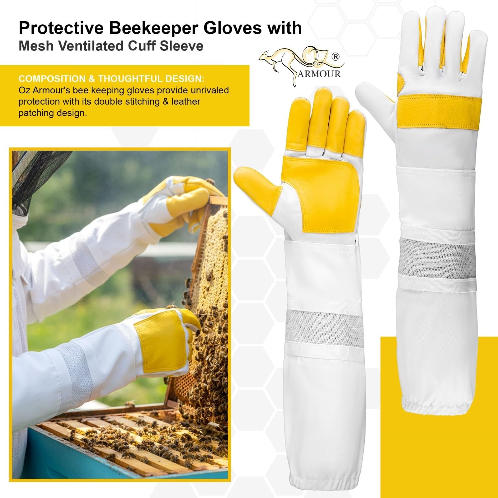 Beekeeping Gloves - Protective Beekeeper Gloves with Mesh Ventilated Cuff Sle...