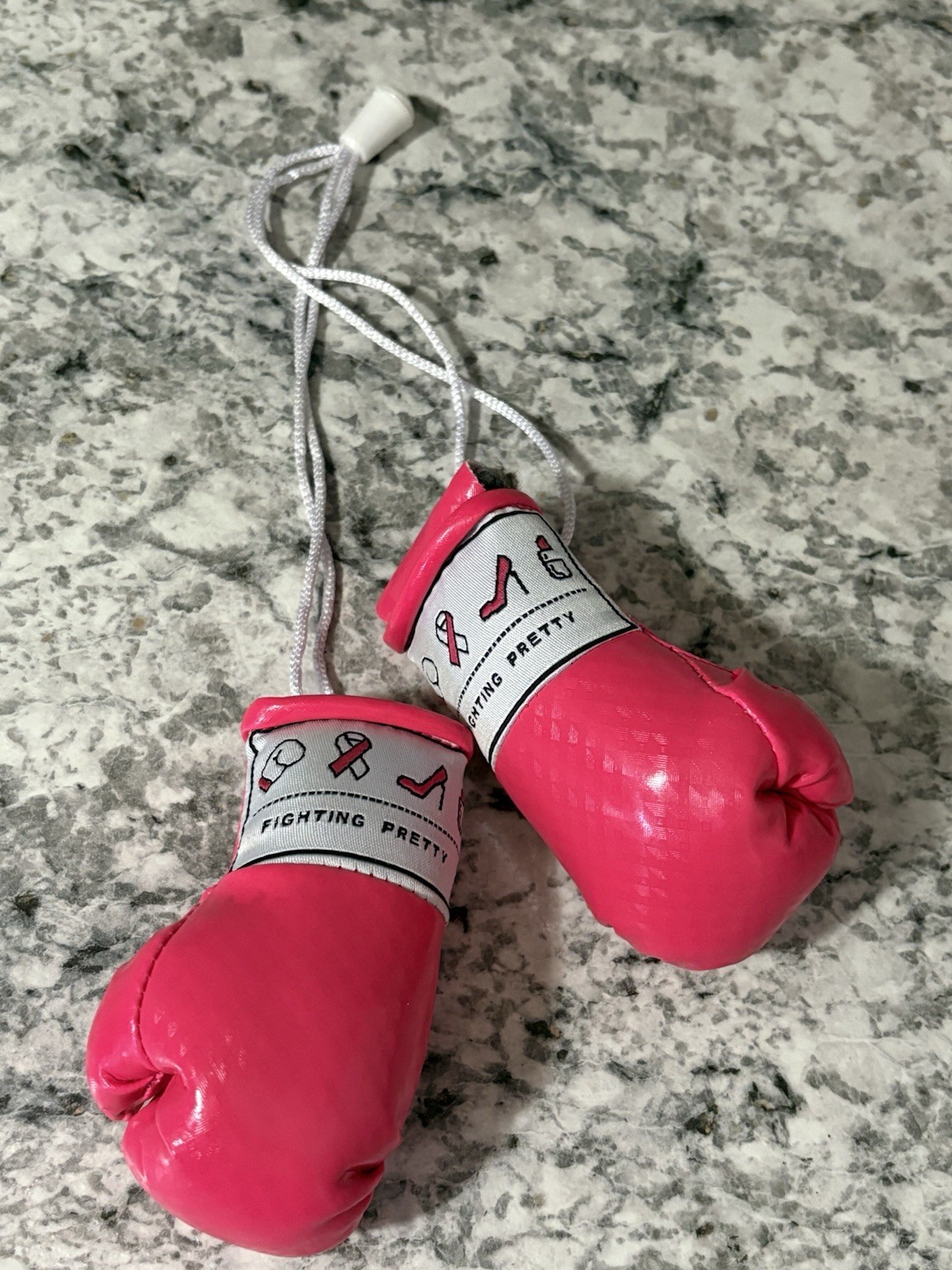 Fighting Pretty Pink Mini BOXING GLOVES Breast Cancer Hanging Car Mirror Display