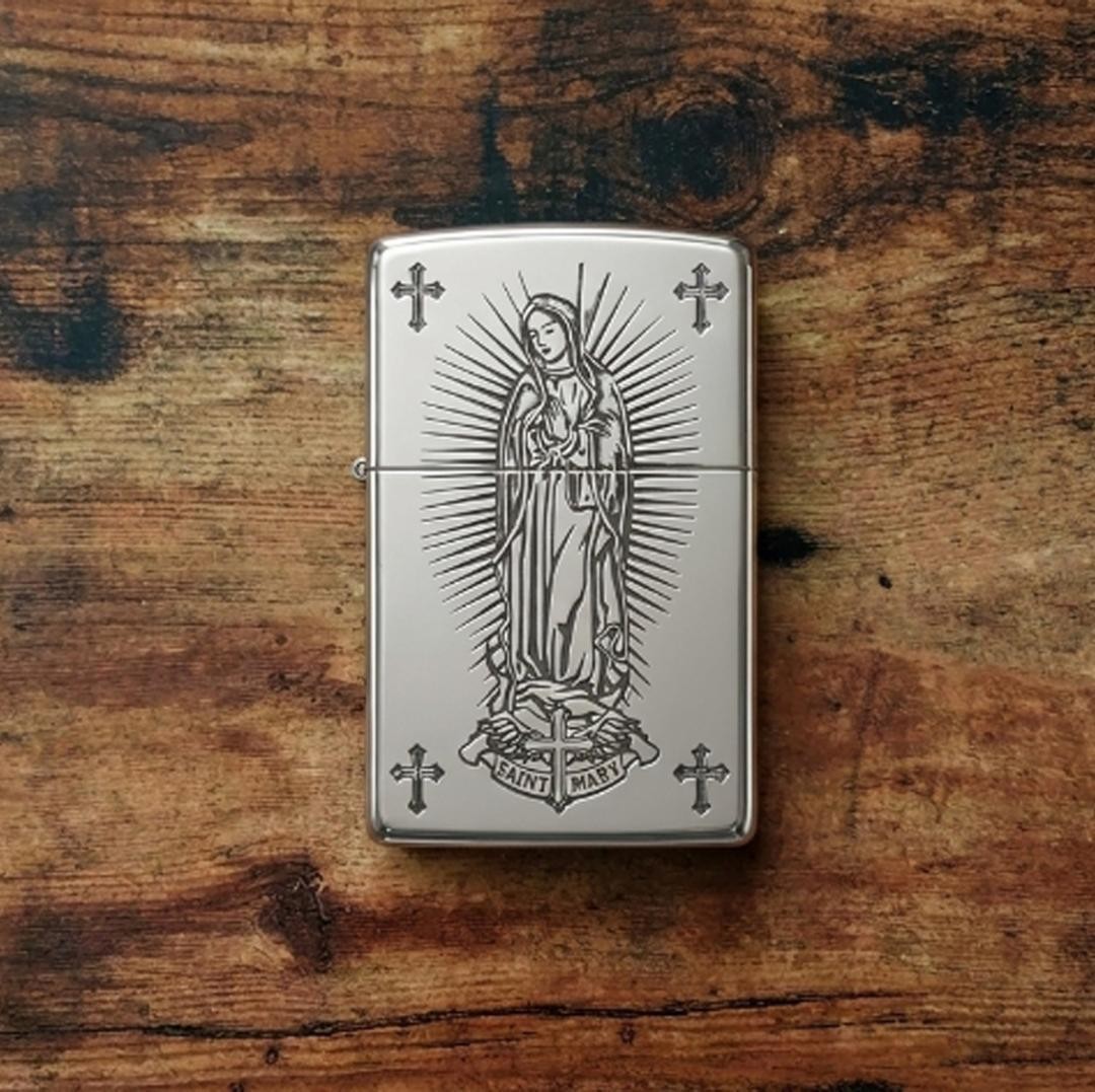 Silver Maria Zippo lighter etched silver silver masking antique silver finish