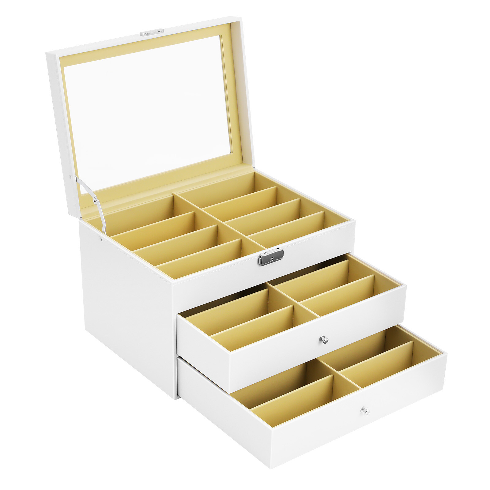 24 Slots Glasses Box Display Storage Case Organizer PU For Sunglasses White
