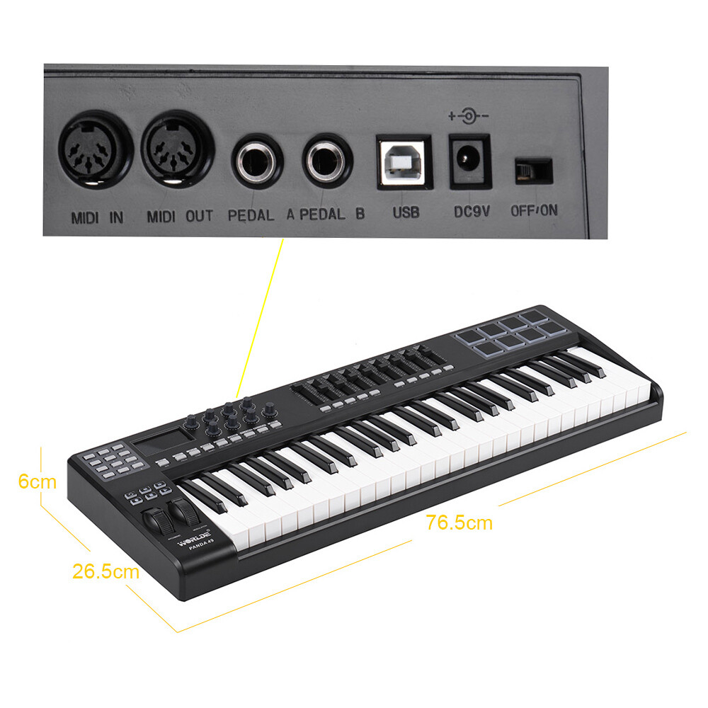 Portable 49- USB MIDI Keyboard Controller 8 Colorful Backlit Trigge A3U5