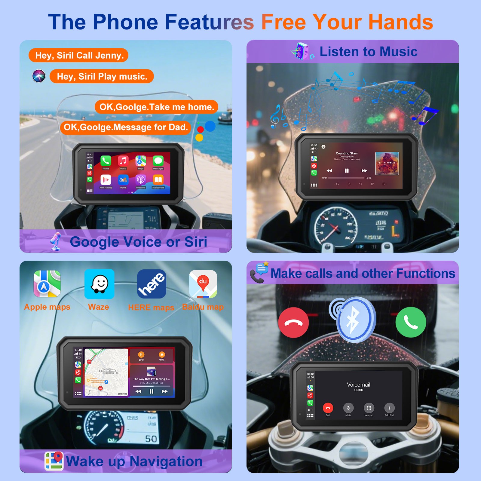 6 Inch Motorcycle Carplay / Android Auto 16-Pin for BMW R1200GS R1250GS S1000XR