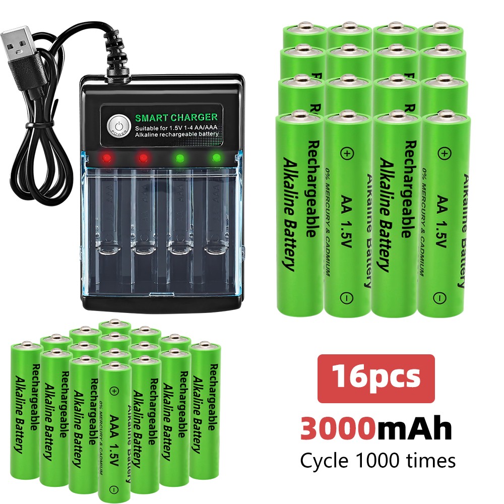 Lots 3000mAh AA /AAA Recargables Alcalinas Alkaline Baterias / Battery Charger