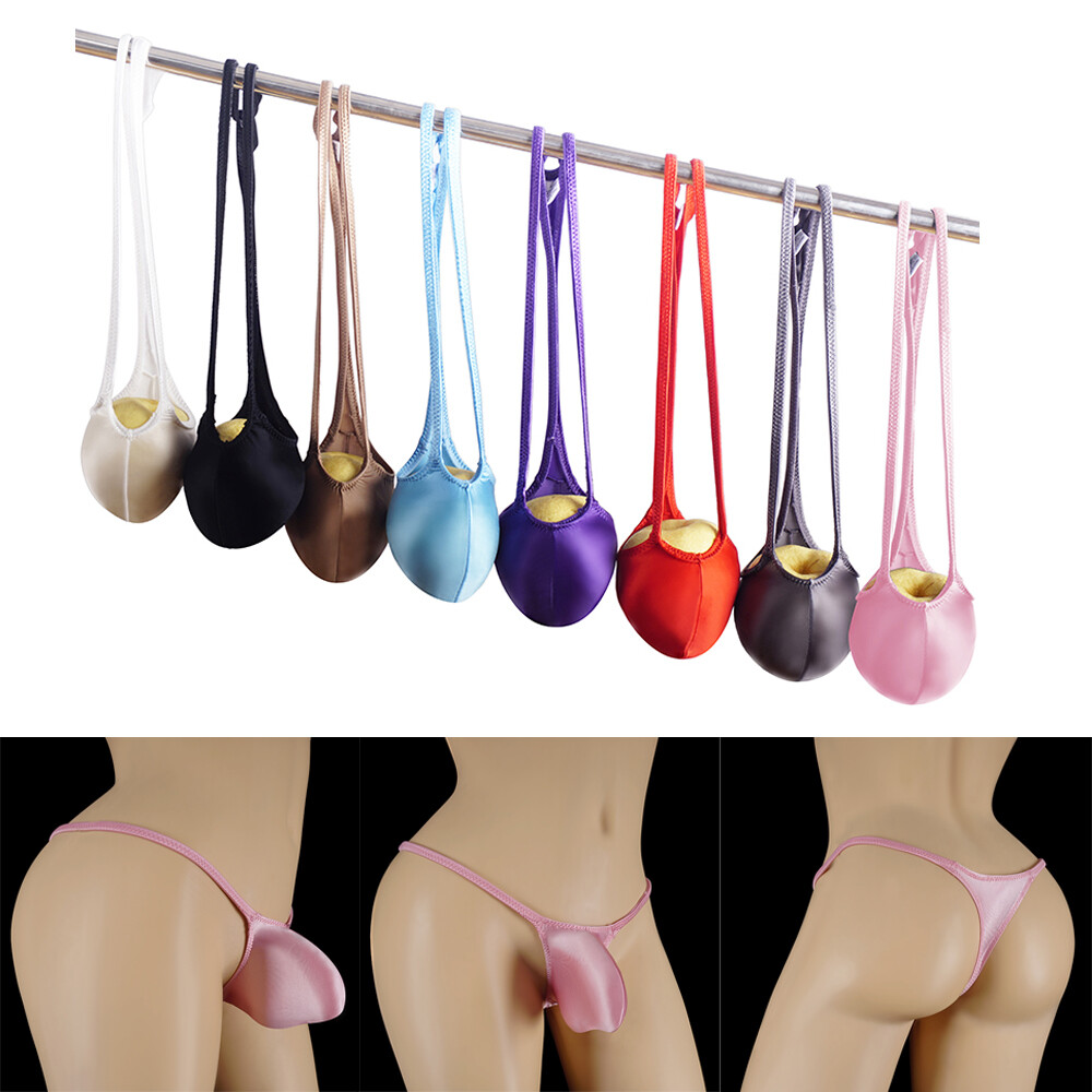 Men low waist Thong oil silk slip U convex sexy shiny underwear tight T pants
