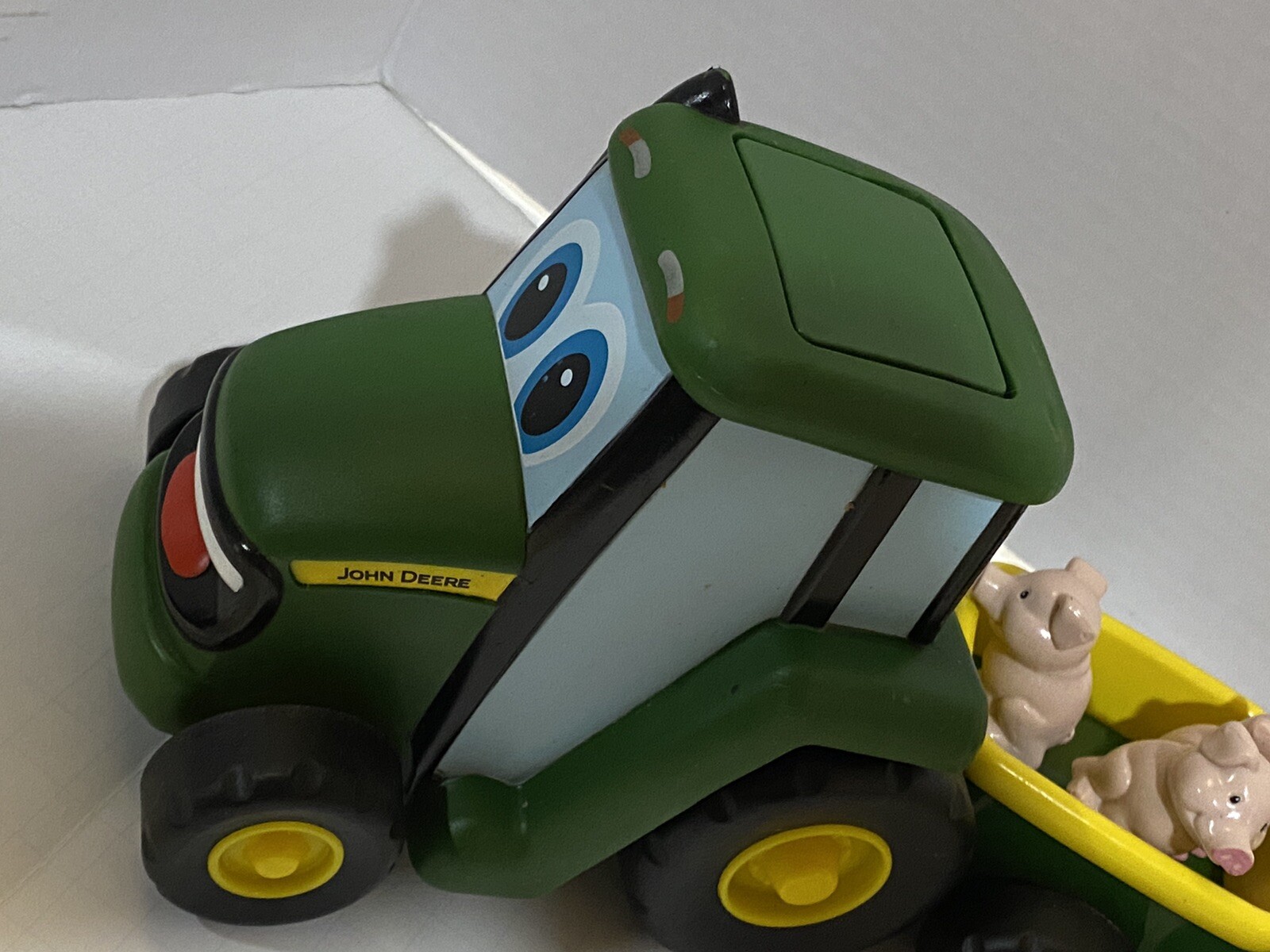 John Deere Rubber & Plastic Three Pc Tractor Set. Push Button & Music Plays