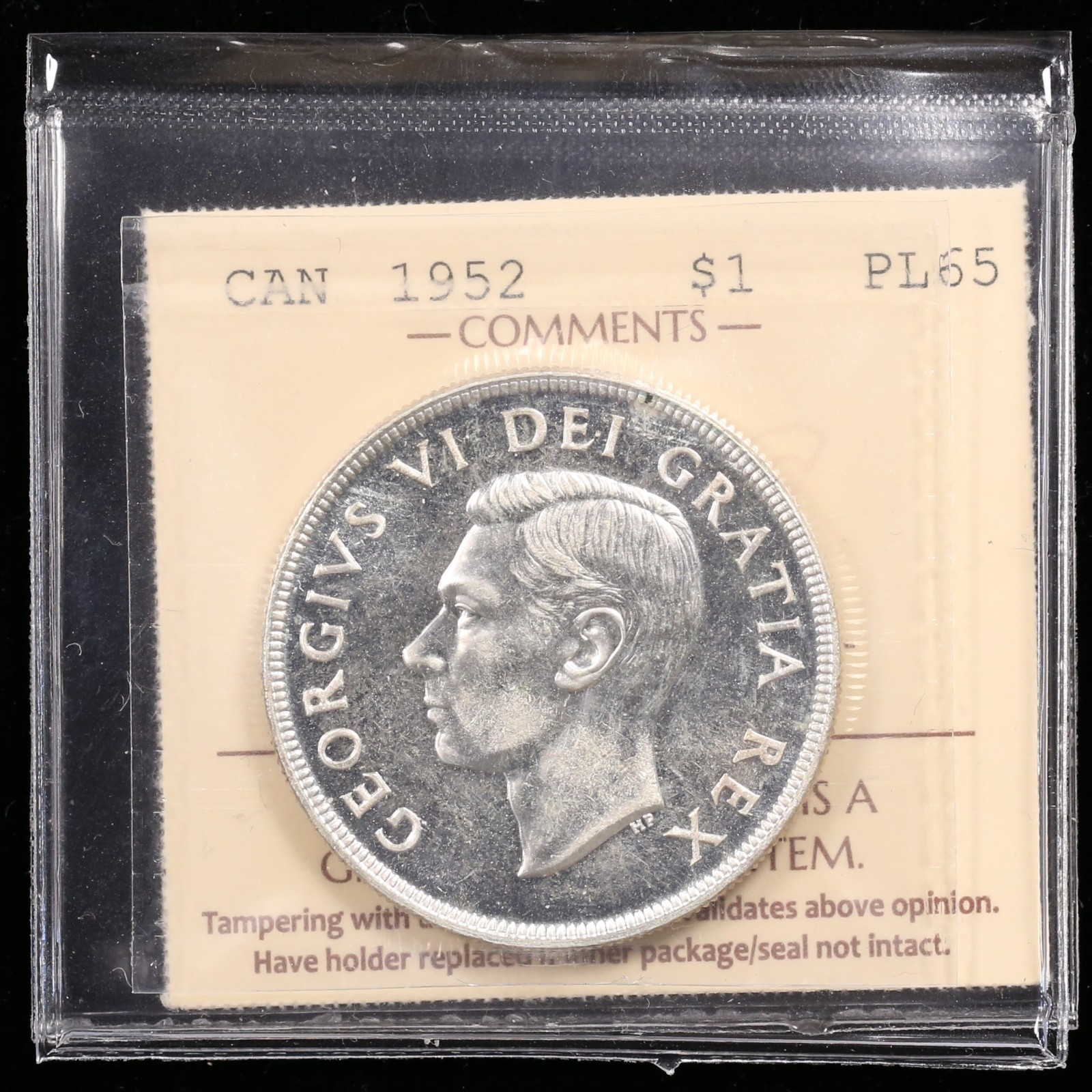 1952 $1 ICCS PL65 NWL Canada Silver Dollar Blast White Wire Rim Proof Like