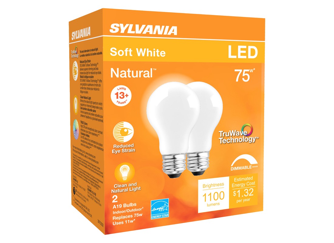 Sylvania 40750 LED Bulb Natural A19 E26 (Medium) Soft White 75 W Frosted Pair
