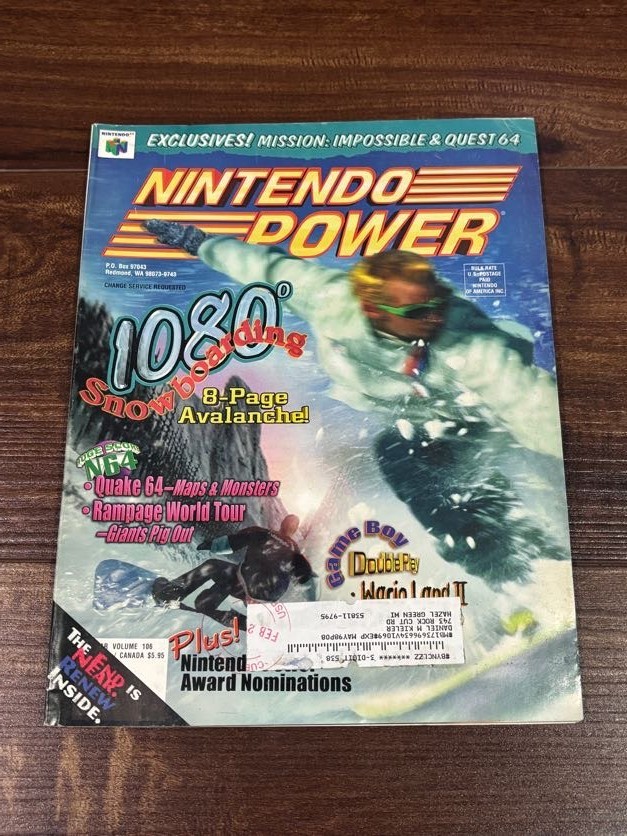 Nintendo Power Magazine Volume 106 March 1998 Attached Poster 1080 Snowboarding