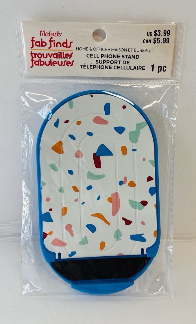 Michaels Fab Finds Cell Phone Stand Blue Confetti Print Home Office Desk Holder