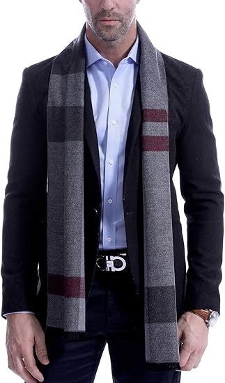 Men's Winter Scarf Soft Long Cashmere Feel Scarves for Men with Fringes Tarta...