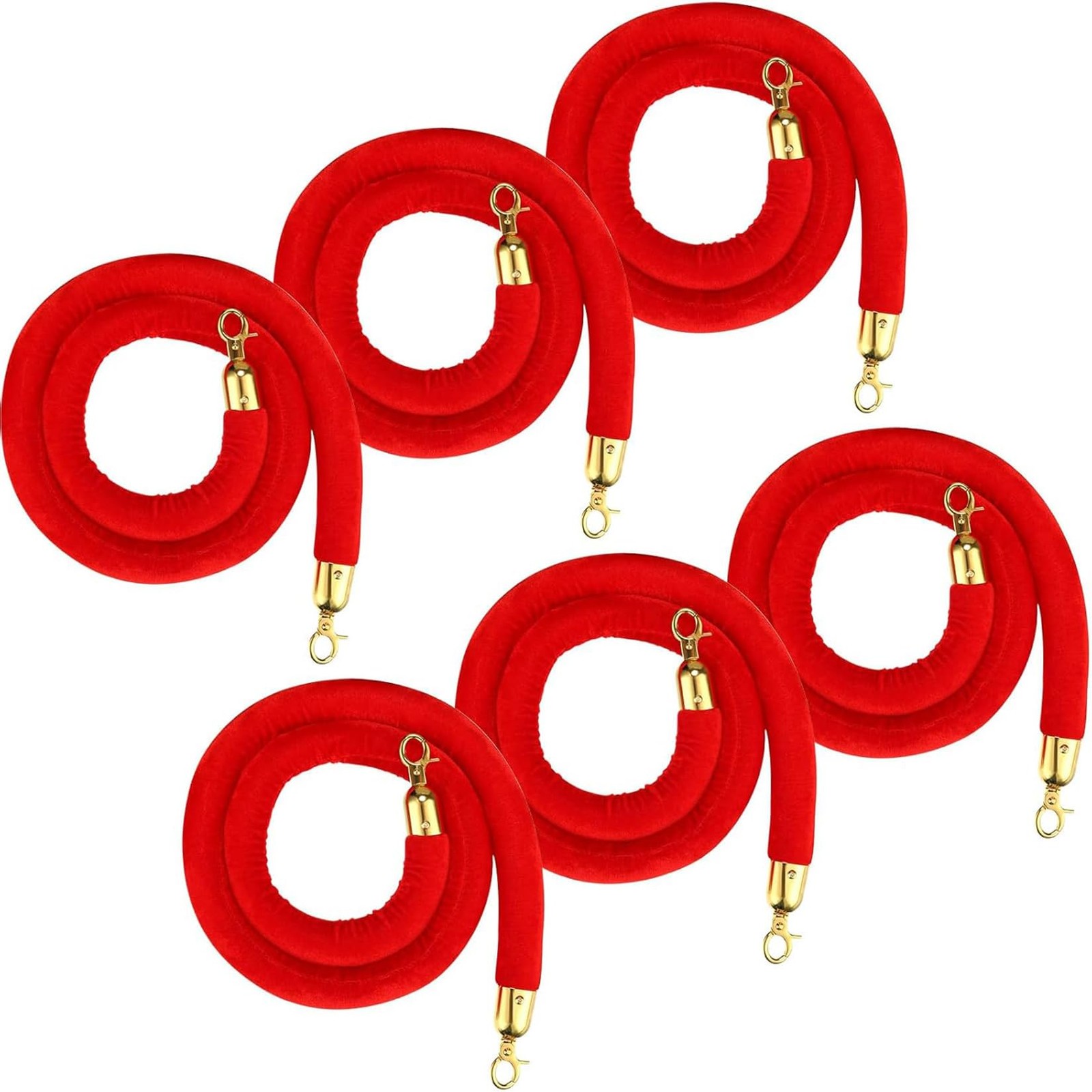 6 Pack Stanchion Ropes 5FT Crowd Control Barrier Ropes with Hooks for Events