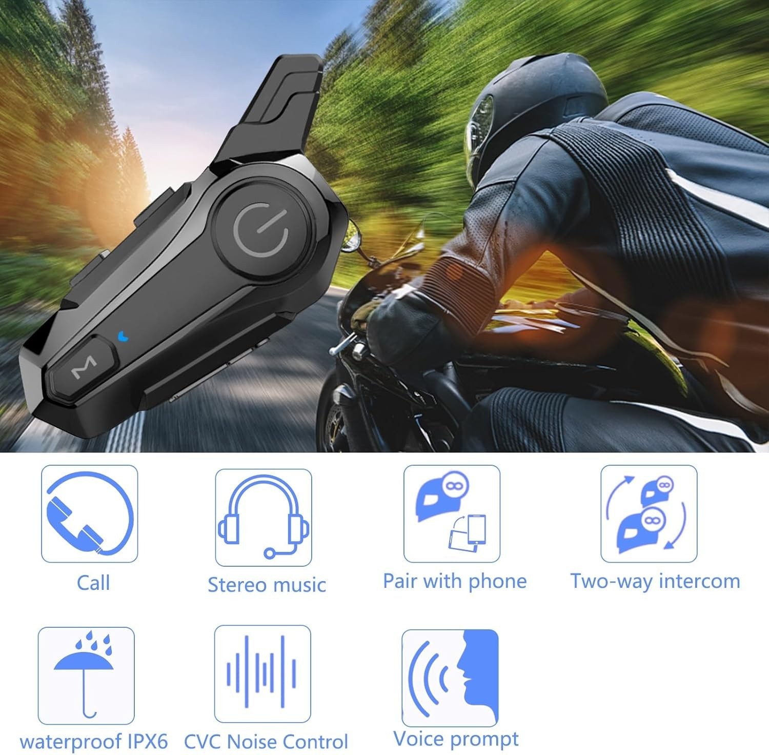 E1 Motorcycle Communication System - Waterproof Headset with Long Battery Life