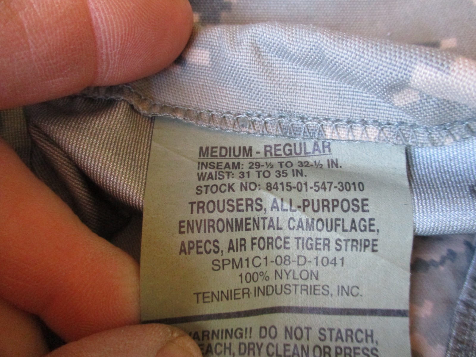 NWT Oldgen USAF Tiger Stripe GORE TEX Rain Pants, ECWCS, MEDIUM REGULAR 37 waist