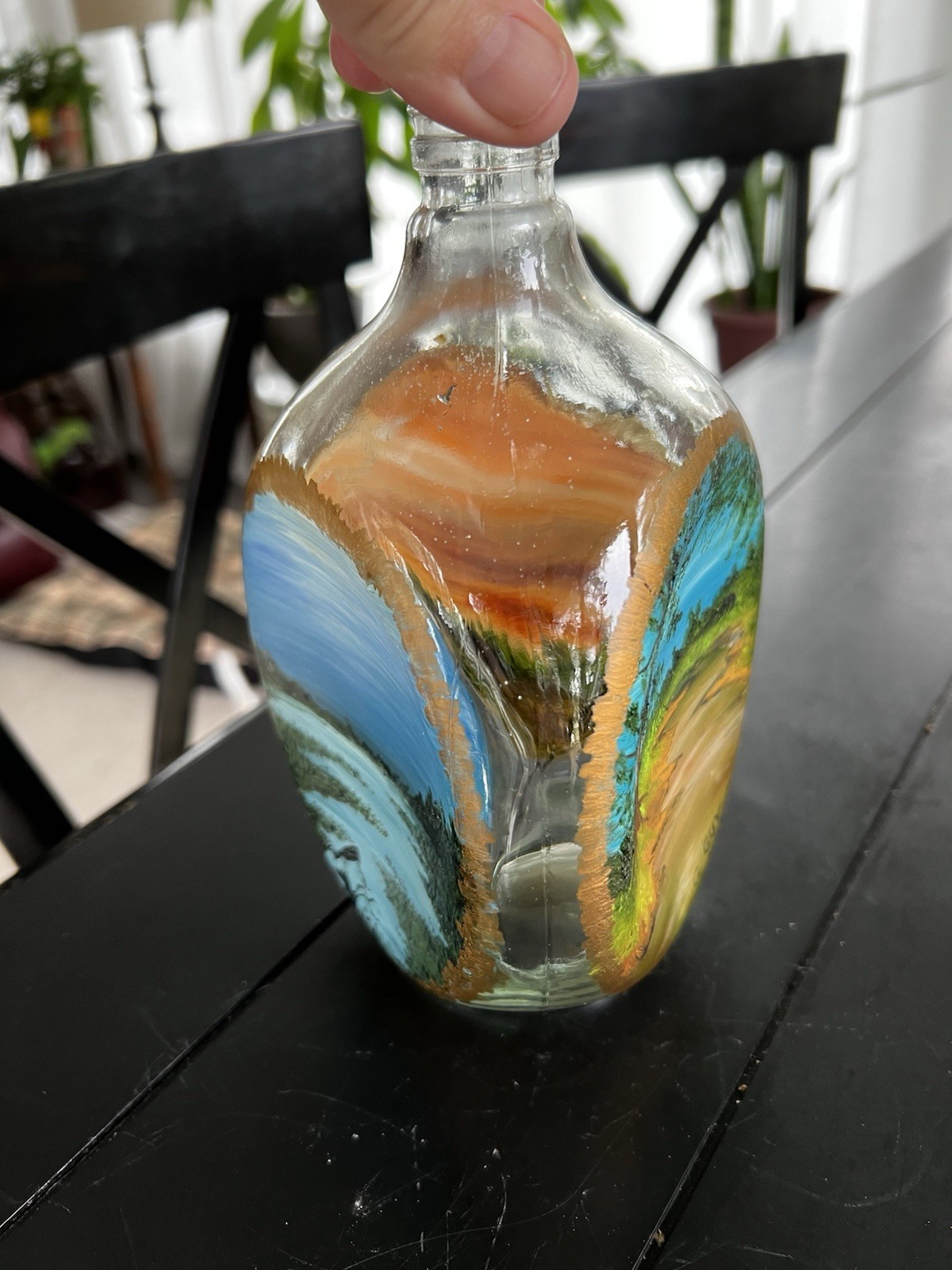 Hand Painted Three Sided Vintage Glass Haig & Haig Scottish Whiskey Bottle