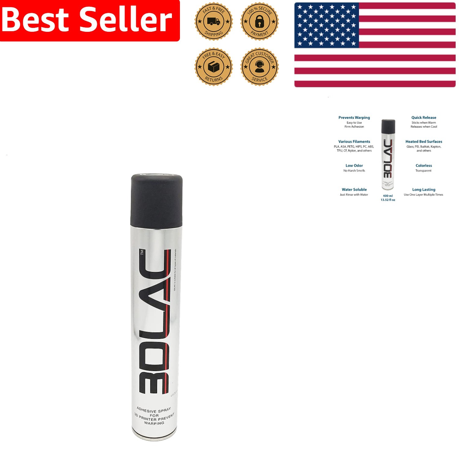 3D Printer Adhesive Spray, 400ml - Strong Universal Heated Bed Adhesion, Quic...