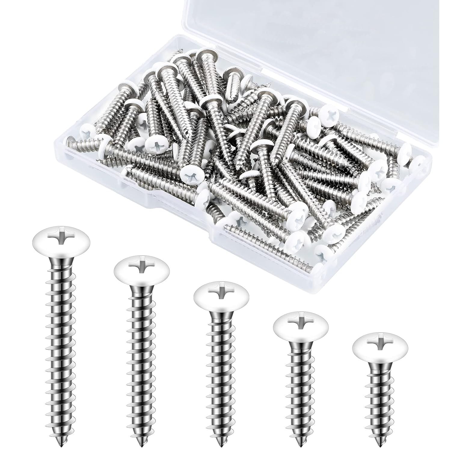 100 Pcs #8 White Pan Head Screw White Sheet Metal Self Tapping Stainless Steel W