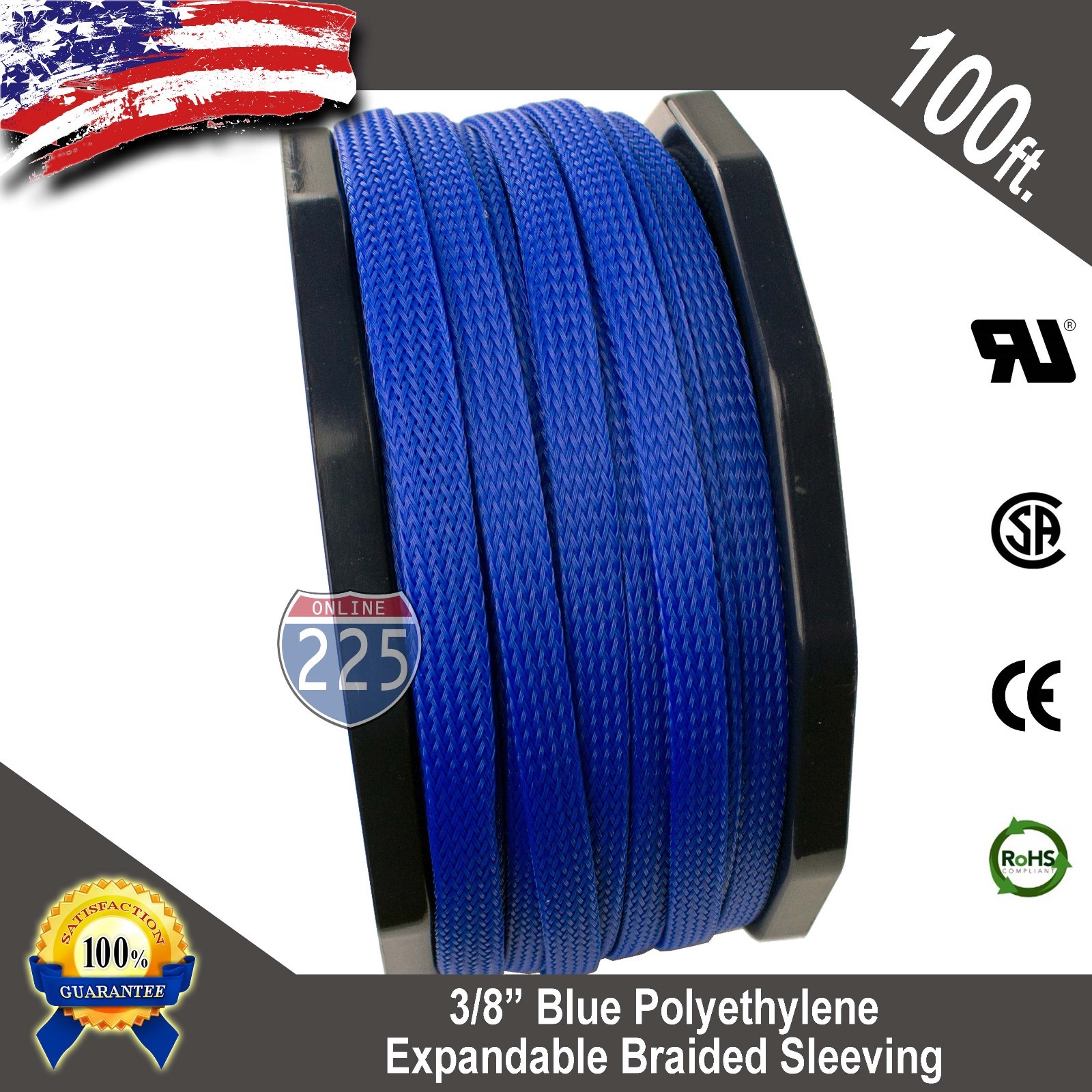 100 FT 3/8" Blue Expandable Wire Cable Sleeving Sheathing Braided Loom Tubing US