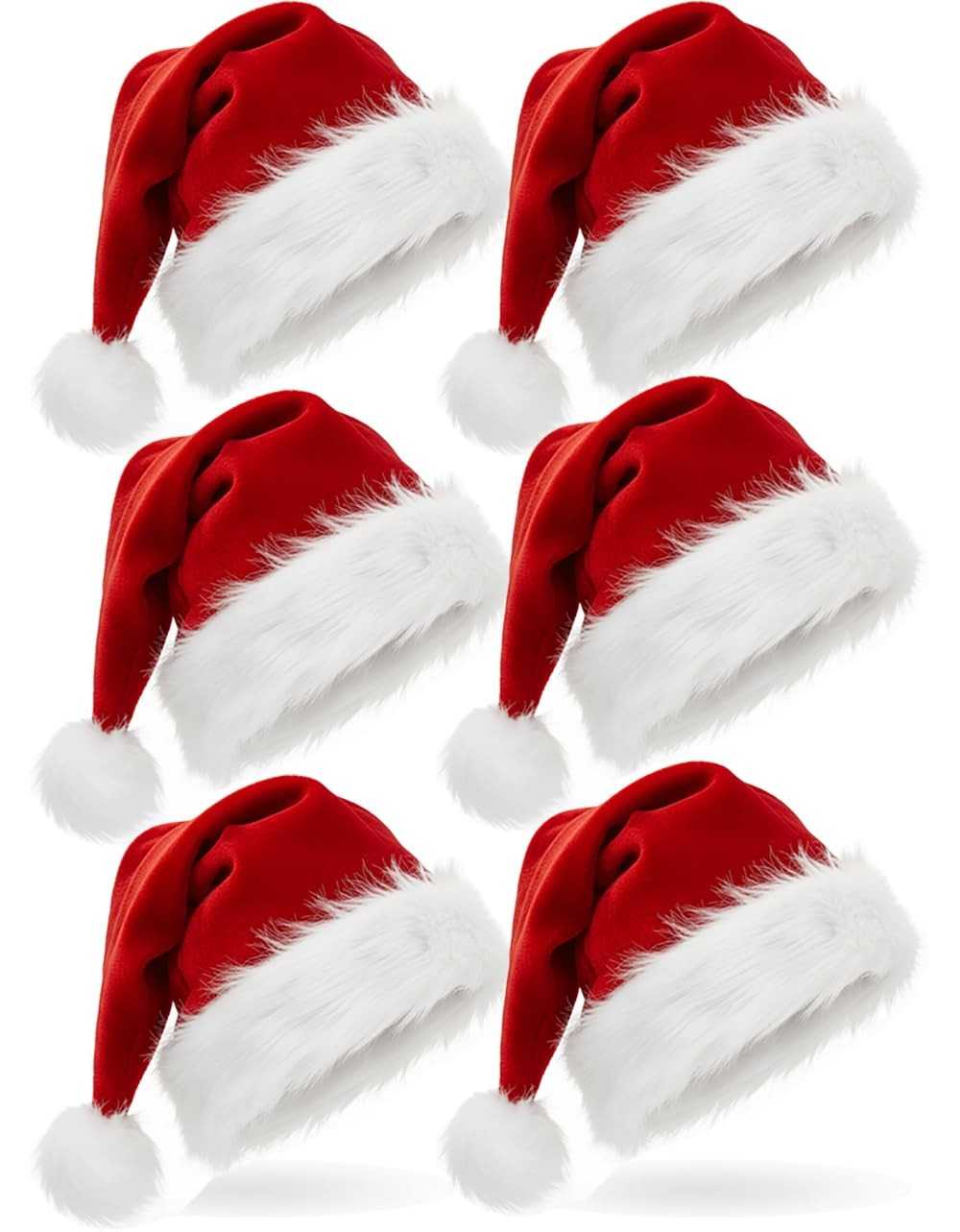 6 Pcs Plush Santa Hats, Christmas Hats for Party, Adult size Xmas Holiday Hat...