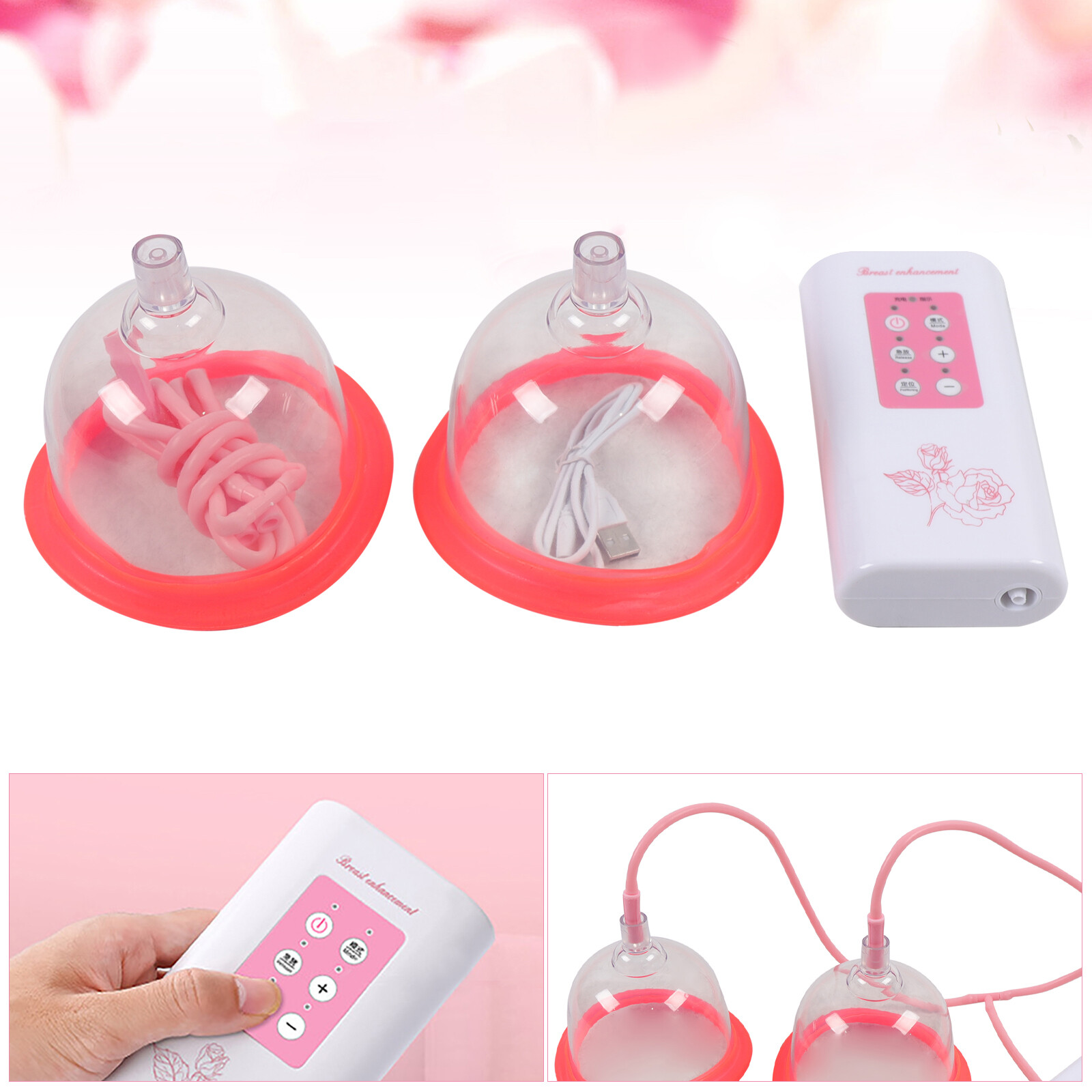 2x Electric  Breast Pump Vacuum Suction Breast Enlarger Enhancer Equipment B Cup