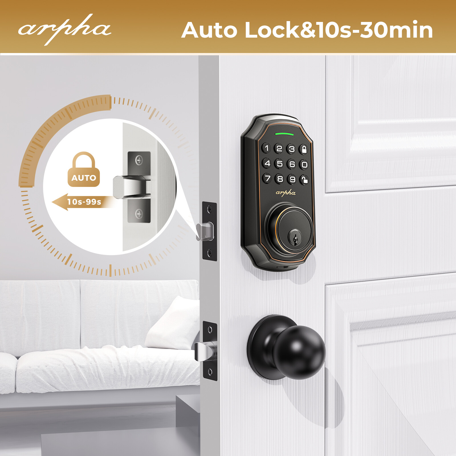 ARPHA Keyless Entry Smart Door Lock Auto Lock Keypad Deadbolt Digital Password