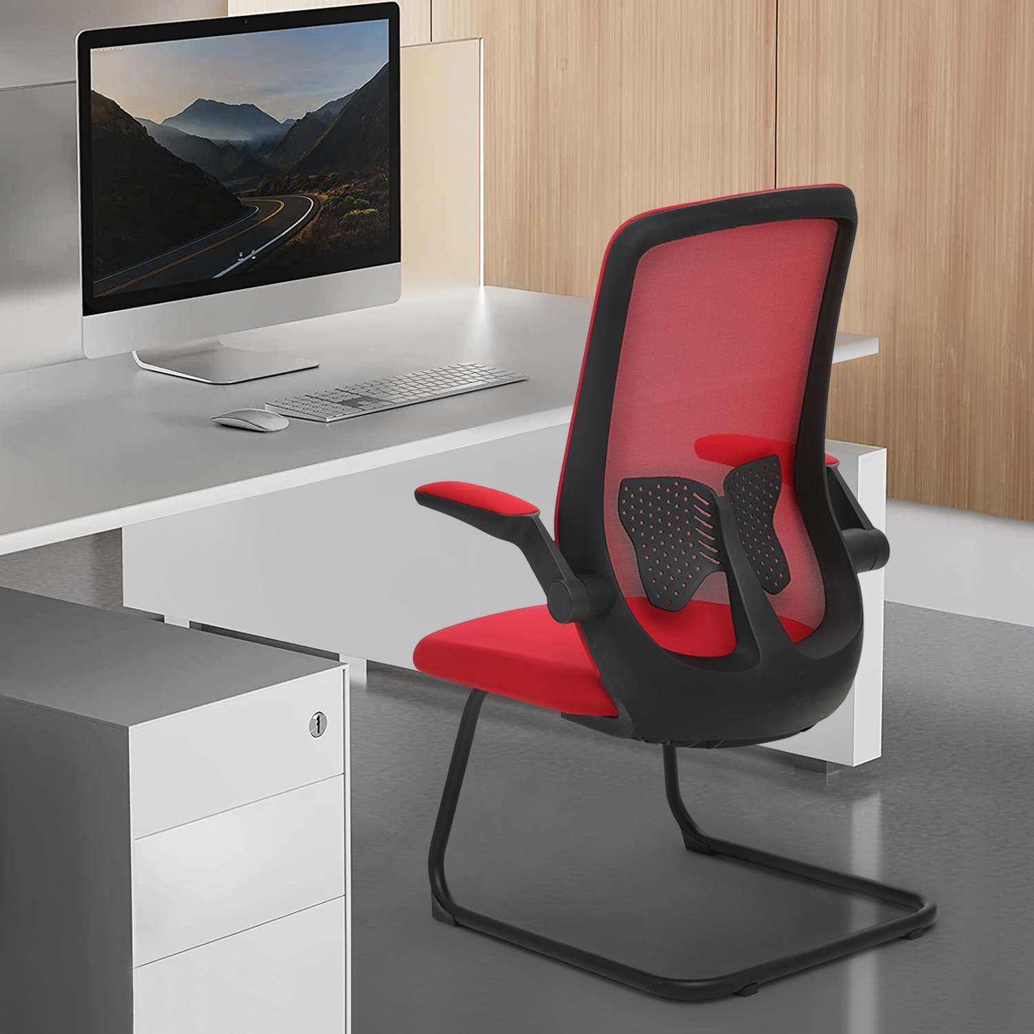 [PAIR SET]Breathable Mesh Back Sled Base Guest Chair Office Reception Clerk Seat