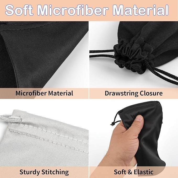 6 Pcs Microfiber Glasses Sunglasses Pouch With 2 Cleaning Cloths Soft Drawstring
