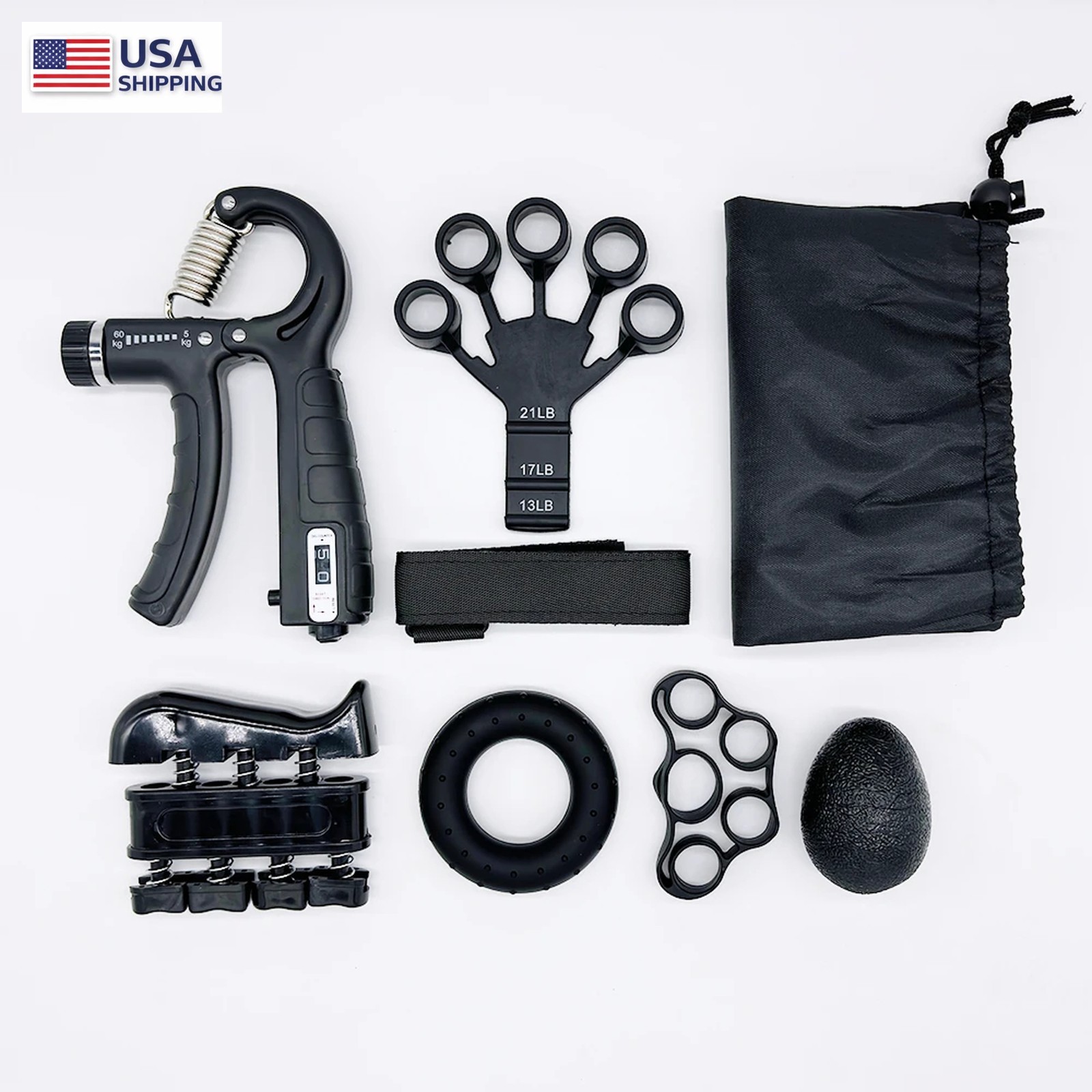 Hand Grip Strengthener-Kit 5PCS Adjustable Finger Exerciser Rehab  Full Set