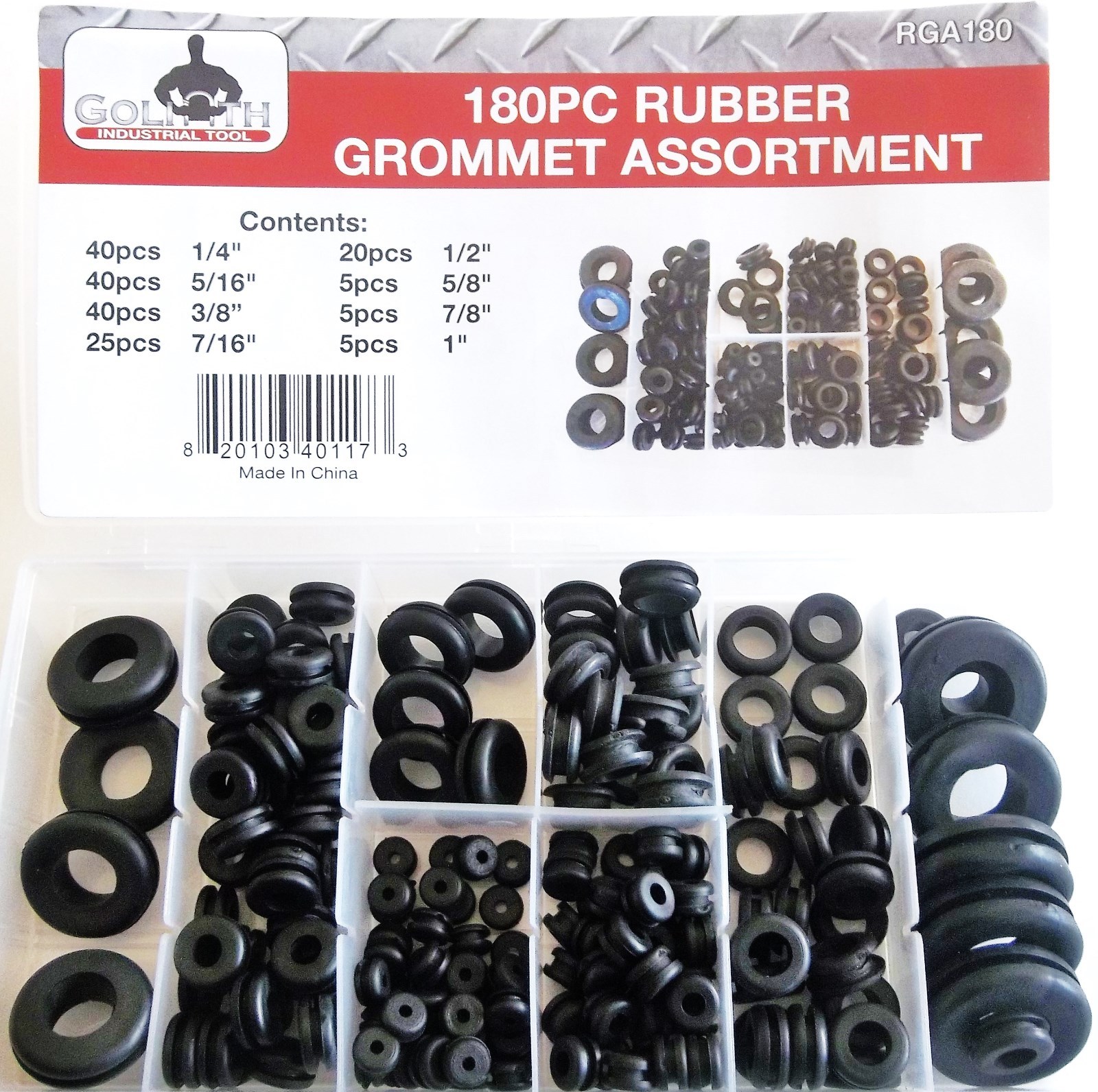 180pc GOLIATH INDUSTRIAL RUBBER GROMMET ASSORTMENT WIRING FIREWALL ASSORTED