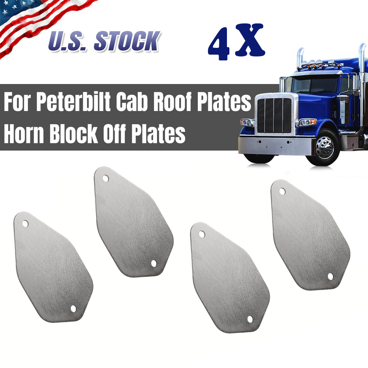 4pcs For Peterbilt Cab Roof Plates Horn Block Off Plates Stainless Steel Custom