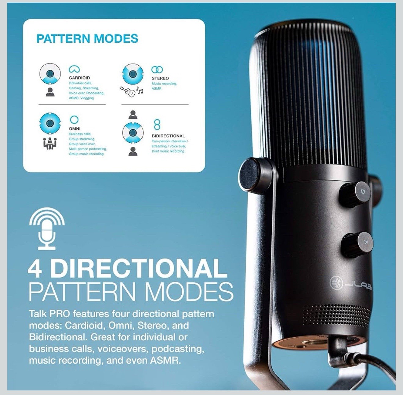 JLab Talk Pro USB Microphone USB-C Output Cardioid Omnidirectional Stereo