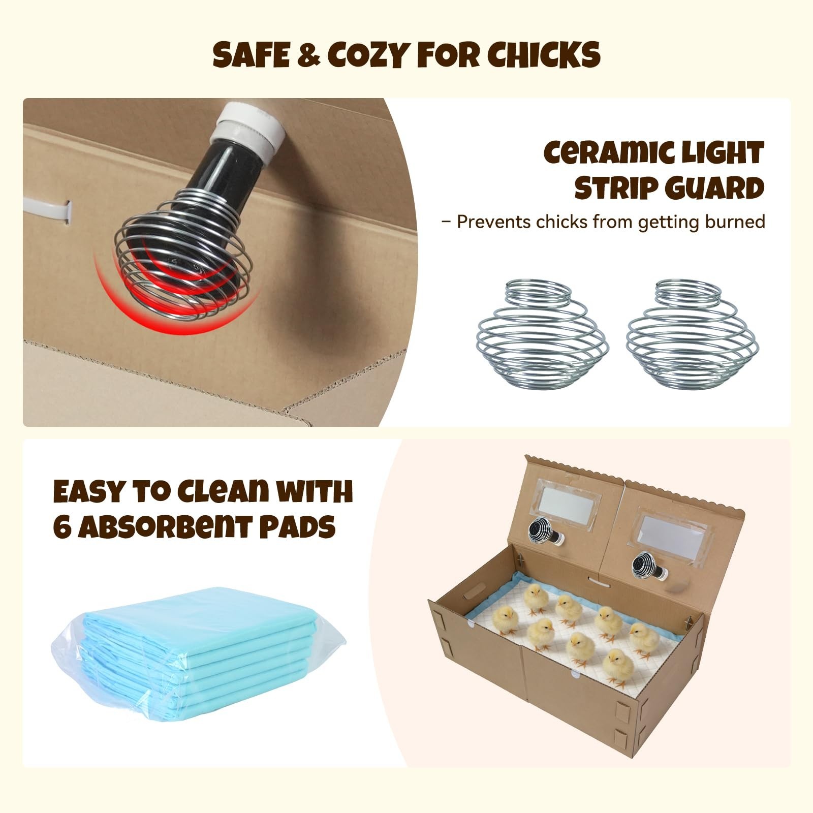 Extra Large 33" Chick Brooder Box for 40 Chicks, Dual 75W Heat Lamps, Adjustable