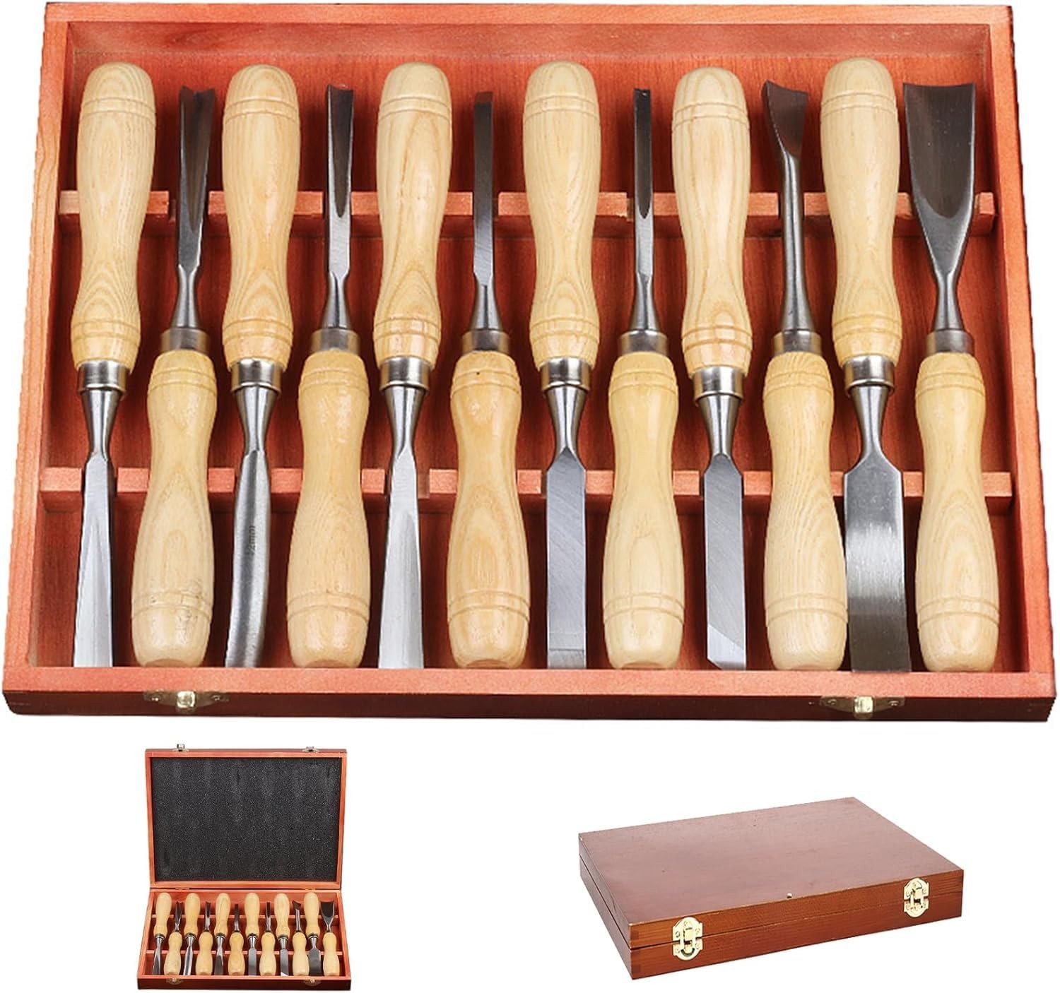 12 Pcs Wood Carving Tools Set with 60Cr-V Steel Blades & Premium Wooden Gift ...