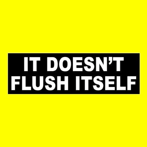 "IT DOESN'T FLUSH ITSELF" business restaurant BATHROOM STICKER toilet sign decal