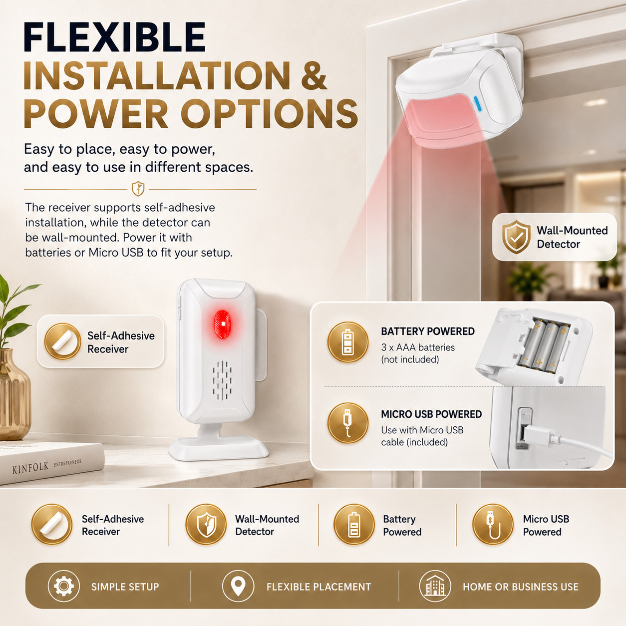Wireless Door Chime Motion Sensor Alarm for Store Office 918ft Range 36 Chimes