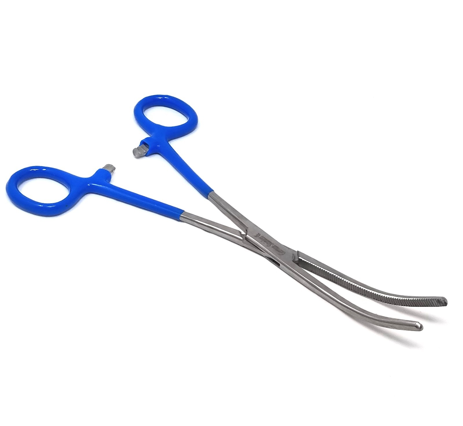 German Hemostat Peans Forceps Curved Serrated Jaws PVC Grip Handle Blue, 8"