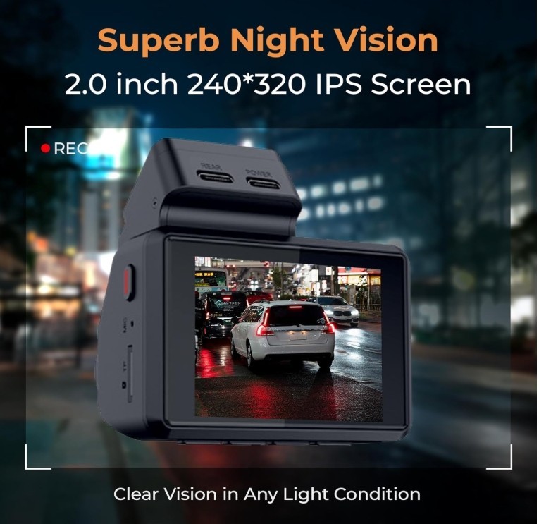 Gekeye 4K+1080P Dual Dash Cam w/ WiFi GPS Night Vision + 64GB SD | New Sealed