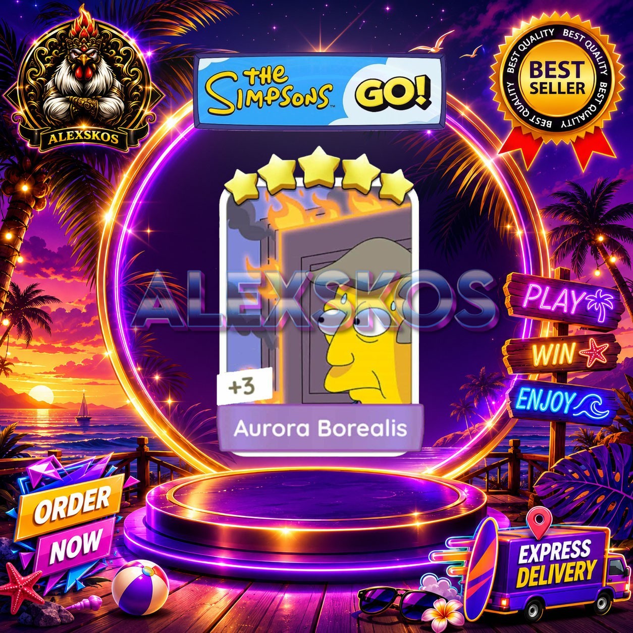 Aurora Borealis ⭐Monopoly Go Sticker MOGO The Simpsons Stickers 🌟FastDelivery